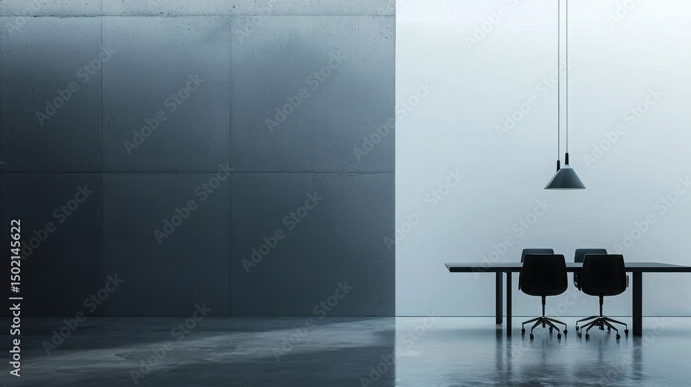 Fototapeta premium Minimalist Office Space with Table and Chairs in Neutral Colors