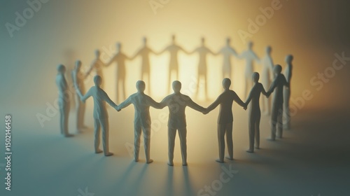 Unity and Connection of Paper Figures in a Circle with Light Glow
