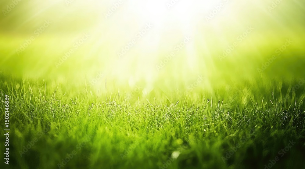 Fototapeta premium Lush green grass bathed in sunlight