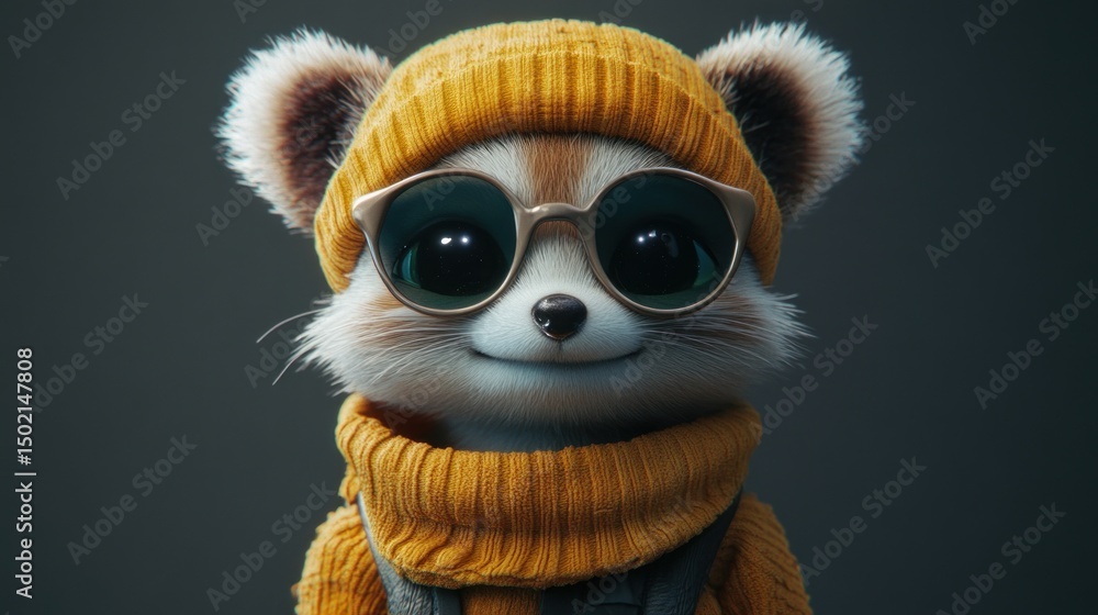 Fototapeta premium Cute, fashionable raccoon wearing a stylish outfit