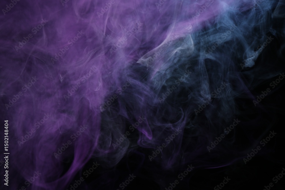 Fototapeta premium Beautiful smoke in neon lights on dark background