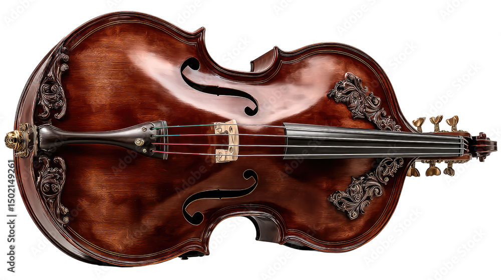 Obraz premium Intricate Strings: A close-up shot reveals an antique bass viol, its wood grain, elegant curves, and meticulous carving telling a tale of classical music.