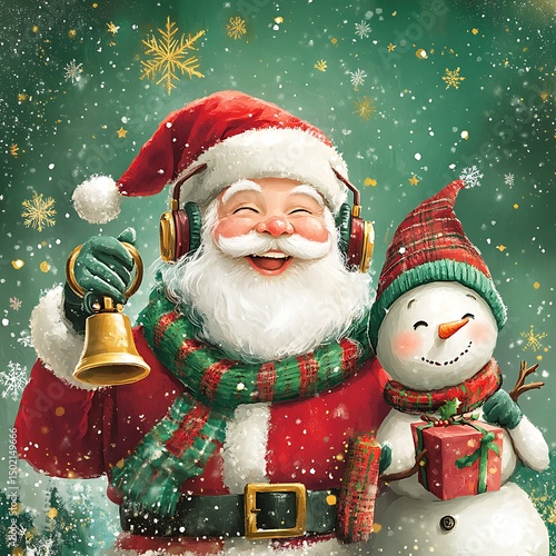 Merry santa and snowman enjoying festive cheer.
