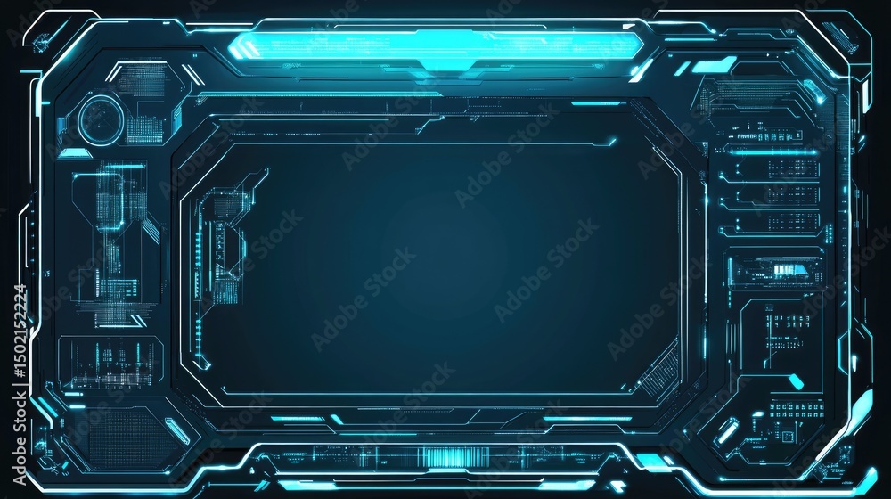 Fototapeta premium an intricate digital interface with a futuristic design, resembling a control panel or command center, set against a dark background with blue and green accents