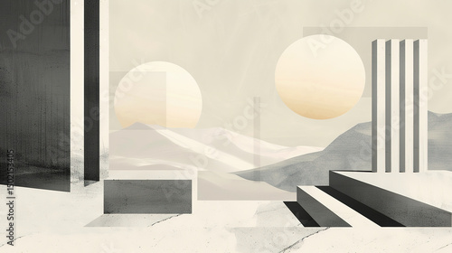 Minimalistic abstract architecture desktop wallpaper featuring clean lines, geometric shapes, monochromatic tones, and negative space for a modern, sleek, and sophisticated design aesthetic