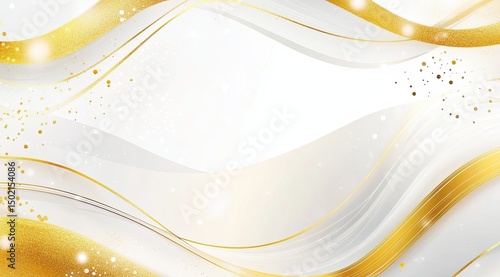 Elegant white background with gold wavy lines and sparkle
