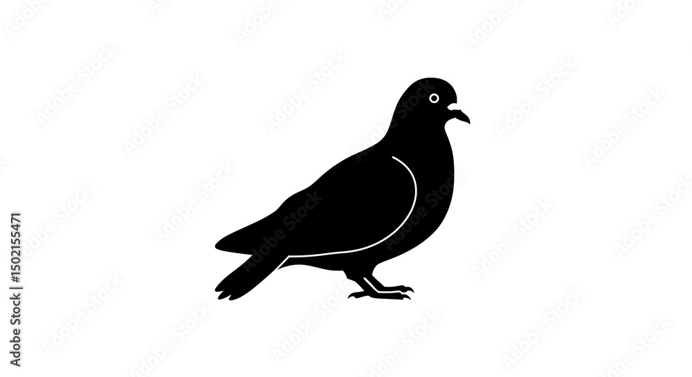 Obraz premium Pigeon Silhouette Standing on White Background