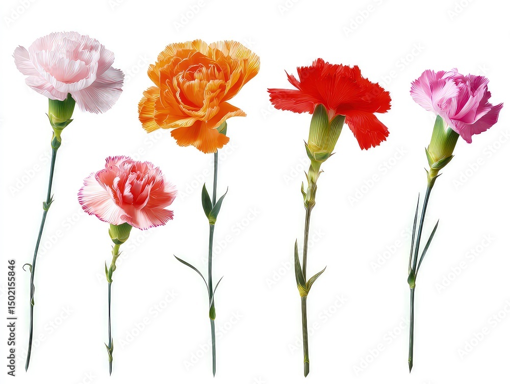 Obraz premium Vibrant carnations in circular arrangement, showcasing a stunning variety of colors and patterns in floral beauty