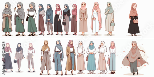 vector illustration of a person wearing a hijab full body on a white background