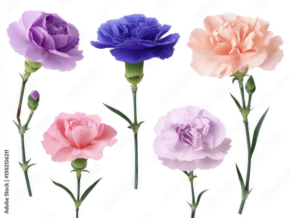 Obraz premium Various flowers carnation flower variety in full bloom floral arrangement on green stems