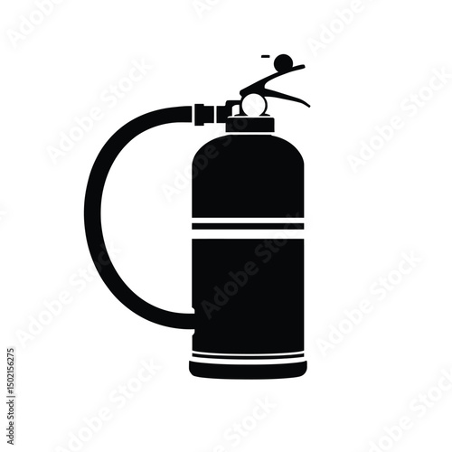 Fire Extinguisher with Hose and Handle, Minimalist Safety Icon Representing Emergency Equipment for Fire Control, Vector Illustration
