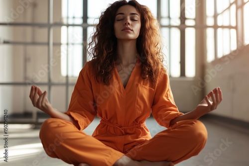 A female prisoner meditates in prison Free Download A female prisoner meditates in prison - GFXLoad