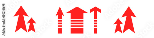arrows up icon set isolated on white background, with variable head size and variable long body arrow red