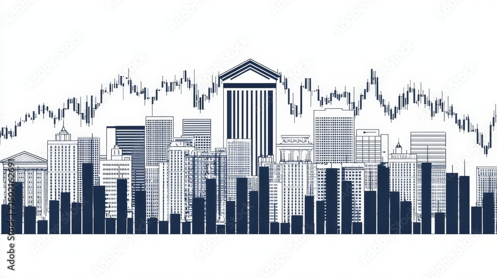 Fototapeta premium Intricate Line Art Illustration of Inflation, Global Markets, and Demand Fluctuations in Economic Market