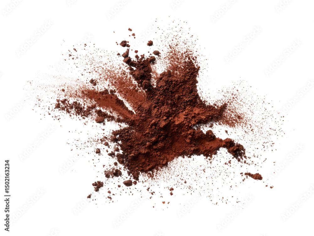 Cocoa powder explosion isolated on transparent background Cocoa powder explosion isolated on transparent background