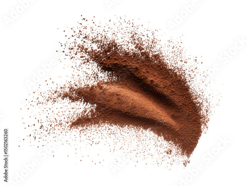 Cocoa powder explosion isolated on transparent background