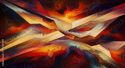 Geometric explosion of abstract fiery hues