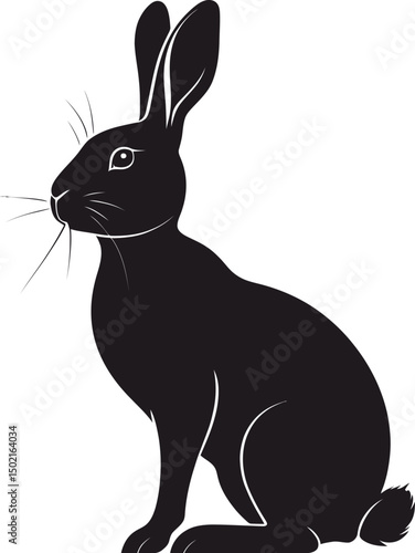 Elegant black silhouette of a sitting rabbit against a pure white background for various designs