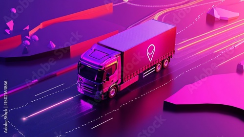 2d visual of IoT powered fleet management system with GPS mapping vehicle diagnostics and live updates