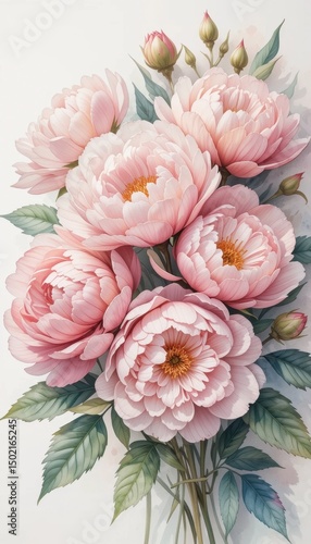 A beautiful bouquet of pink roses and peony blossoms showcases nature's vibrant floral beauty in spring