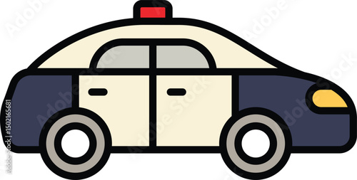 Flat style police car icon with siren on top