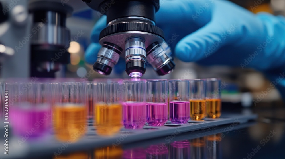 Microscope and Test Tubes: A Close-Up of Scientific Research Microscope and Test Tubes: A Close-Up of Scientific Research