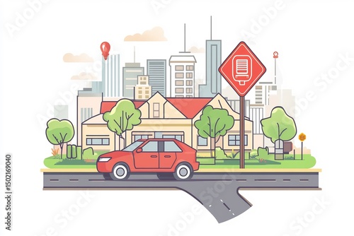 Flat vector illustration of IoT applications transportation logistics vehicle diagnostics and route planning