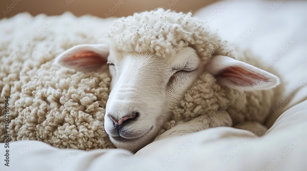 Naklejka premium Lamb sleeping peacefully on bed
