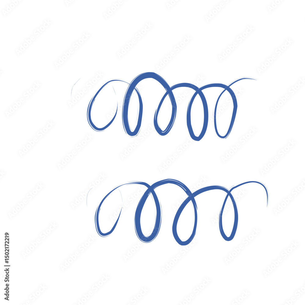 Obraz premium Two horizontal blue spiral lines, hand-drawn and slightly textured.