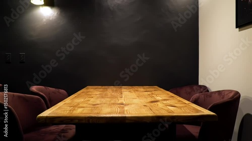 Inviting Indoor Setting Featuring Wooden Table And Comfortable Velvet Chairs