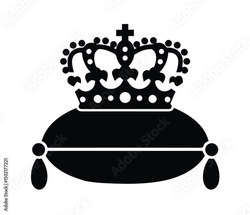 Crown Logo, Crown Icon, Crown Eps, Crown Vector, Royal Crown Silhouette Vector Black Icon on Cushion for Luxury and Royalty Themes.