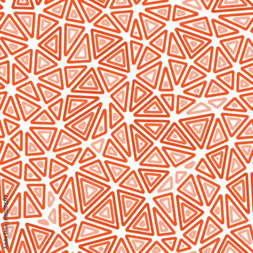 Abstract background with mosaic triangle shapes. Medium triangles size. Multiple repeated inner triangles. One tone colored style. Repeatable pattern. Creative vector tiles.