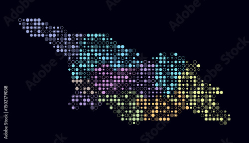 Georgia, shape of the country build of colored cells. Digital style map of the Georgia on dark background. Small size circle blocks. Modern vector illustration.