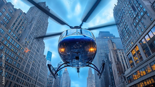 Helicopter Cityscape Low Angle.