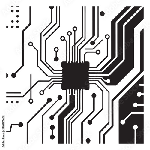 Modern circuit board technology background Silhouette on white background. 