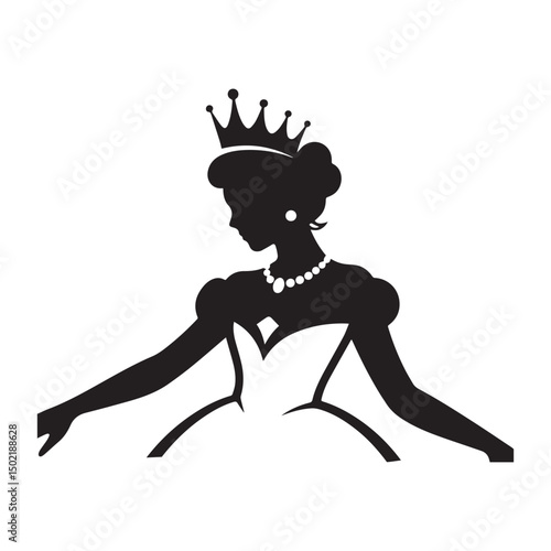 Princess Silhouette  Illustration Elegant Royal Figure Design Silhouette on white background.