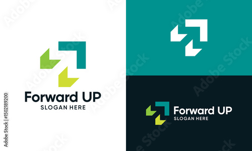 Forward grow logo design. Modern growth up concept vector design with abstract arrow symbol graphic icon