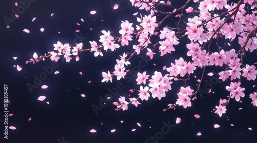 Enchanted Cherry Blossom Branches Pink Petals Falling at Night