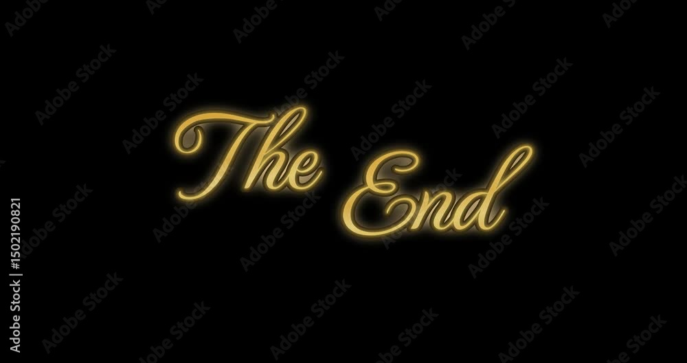 The end title card in gold cursive font against a plain black background for film credit display The end title card in gold cursive font against a plain black background for film credit display