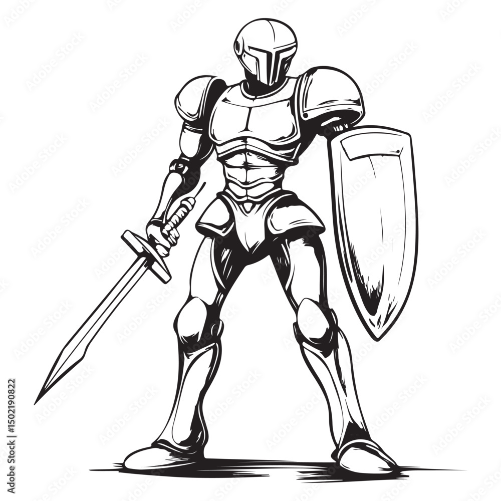 Fototapeta premium robot knight with sword and shield vector image