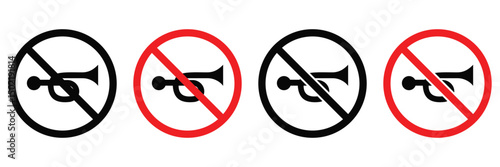 No Horn Vector Icons Set – Prohibited Sound and Silent Zone Symbols