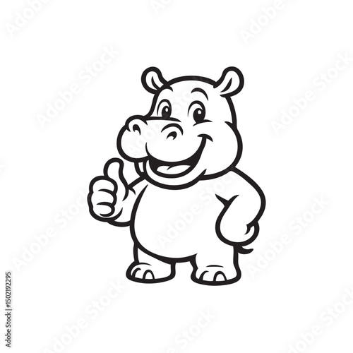 cute hippo mascot giving thumbs up