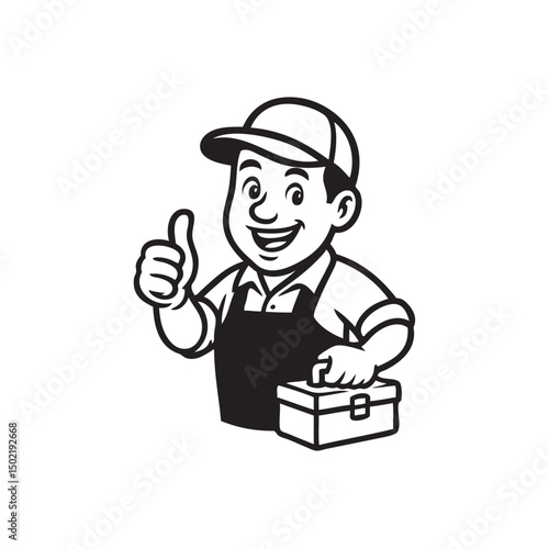 mascot of a serviceman carrying a toolbox