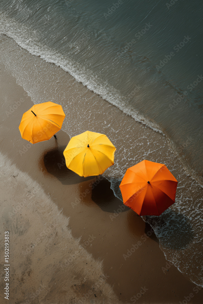 Naklejka premium Bright umbrellas on sandy beach