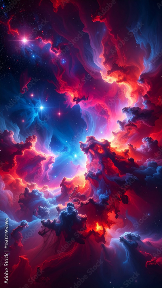 Fototapeta premium Vibrant cosmic nebula with stars and colorful clouds in deep space