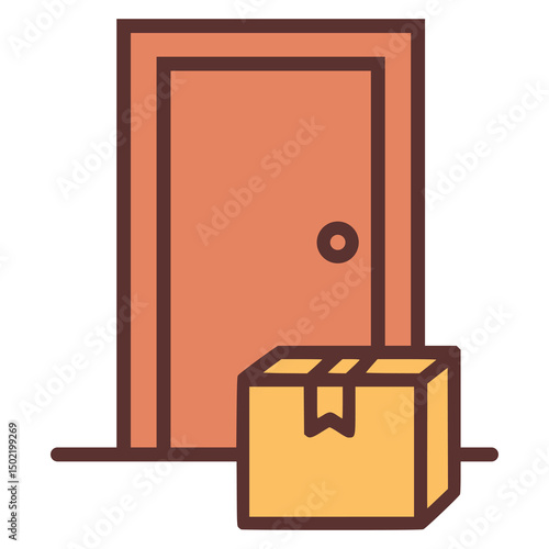 package box in front of the door delivery flat color vector illustration template design