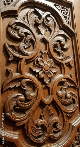 Intricate Wood Carving Detail on Antique Furniture