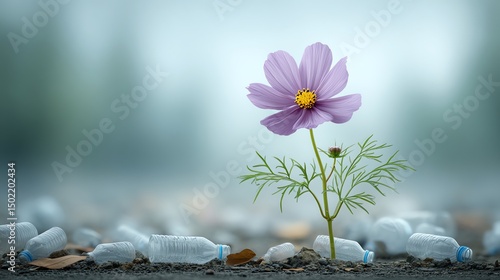 A single vibrant wildflower growing from a pile, showcasing nature’s beauty, colors, and delicate bloom in a striking, eye-catching scene.