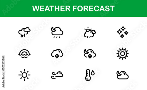 Weather Forecast Icons. Clean Vector Designs for Climate and Temperature Apps
