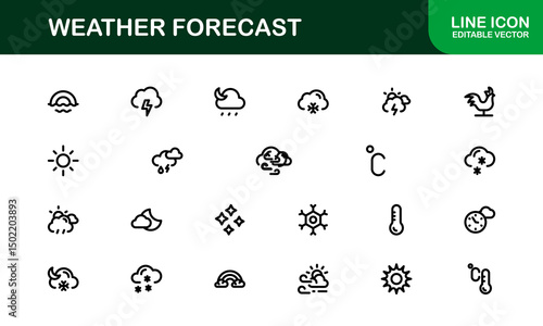 Weather Forecast Icons. Clean Vector Designs for Climate and Temperature Apps